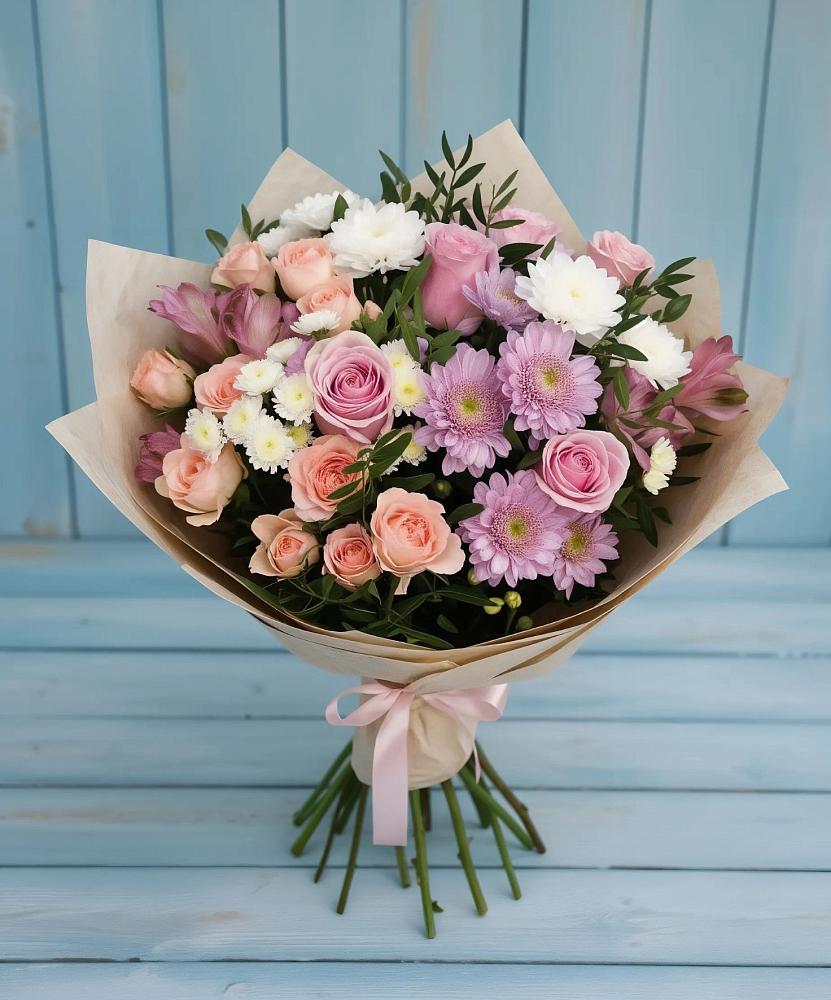 Букет цветов из: Хризантемы, Розы и Альстромерии в Тетюшах