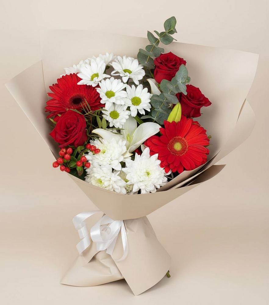 Букет цветов из: Розы, Хризантемы, Герберы и Лилии в Тетюшах